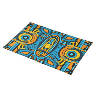 Blue yellow orange mirror doodles cloth placemat