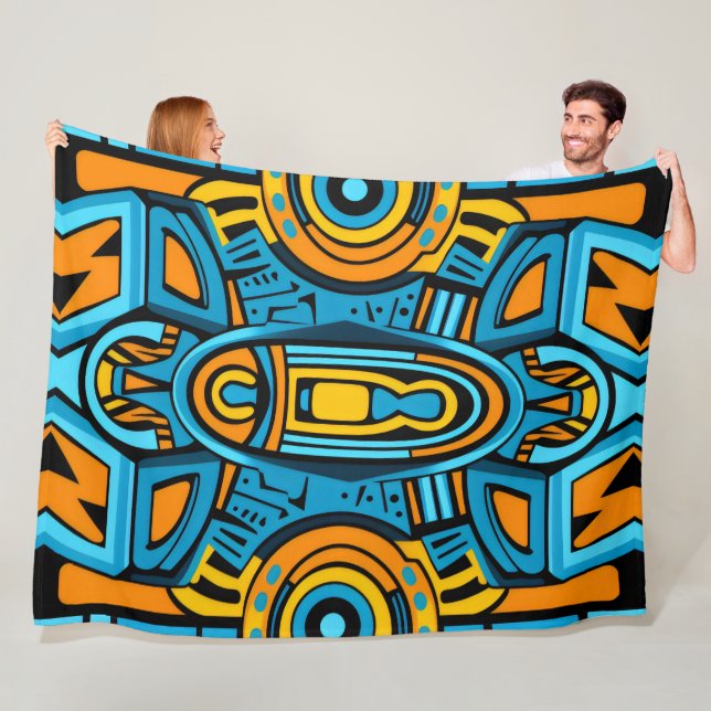 Blue yellow orange mirror doodles fleece blanket (In Situ)