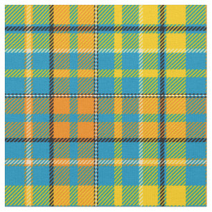 Blue Yellow Orange Plaid Tartan Design  Fabric
