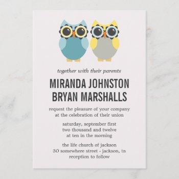 Blue & Yellow Owls Design Wedding Invitations by AllyJCat at Zazzle