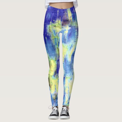 Blue Yellow Paint Splatter Leggings