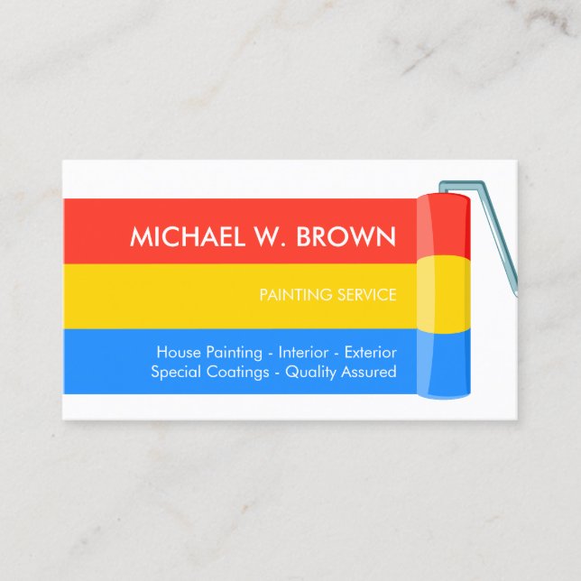 Blue Yellow Painter Paint Roll Interior Exterior Business Card (Front)