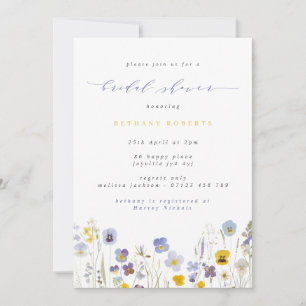 Blue & Yellow Pansies Wildflowers Bridal Shower Invitation