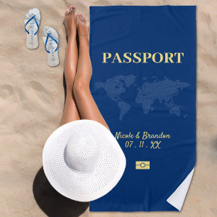 Blue & Yellow Passport Destination Wedding Beach Towel