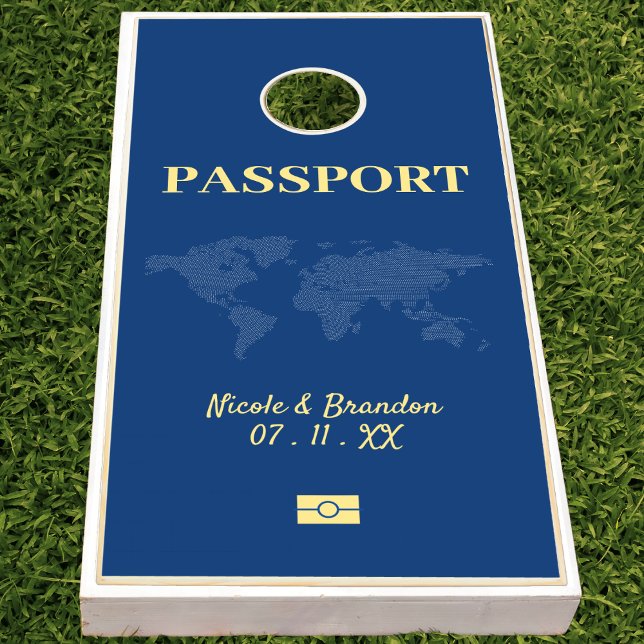 Blue & Yellow Passport Destination Wedding Cornhole Set (Blue & Yellow Passport Destination Wedding Cornhole Set)