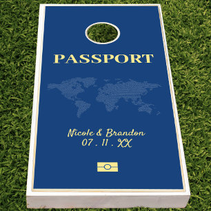 Blue & Yellow Passport Destination Wedding Cornhole Set