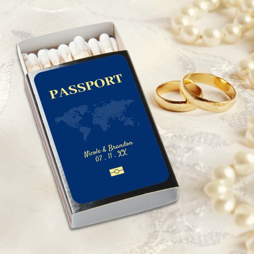 Blue  Yellow Passport Destination Wedding Favor Matchboxes