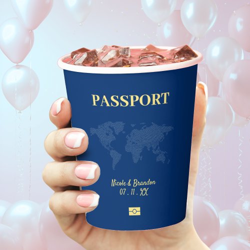 Blue  Yellow Passport Destination Wedding Paper Cups