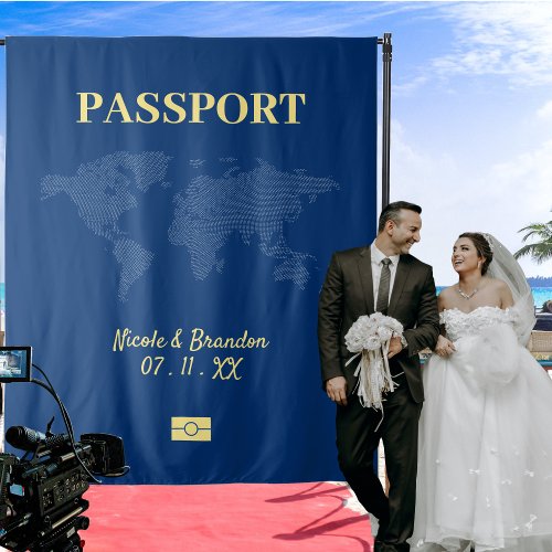 Blue  Yellow Passport Destination Wedding Tapestry