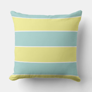 blue & yellow pastel large stripes outdoor pillow