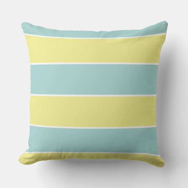 blue & yellow pastel large stripes outdoor pillow (Front)