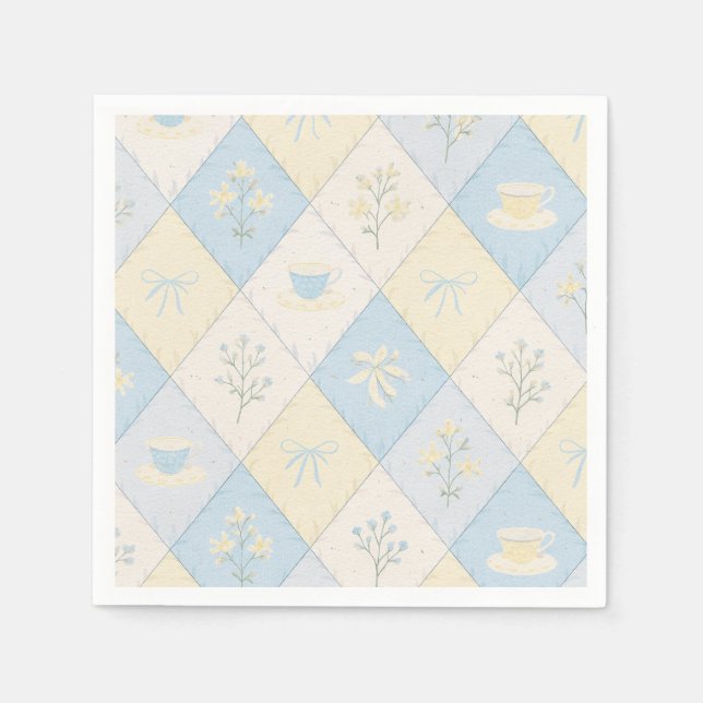 Blue & Yellow Patchwork Pattern Cute  Baby Shower Napkins (Front)