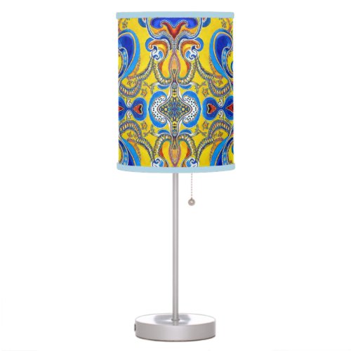 Blue yellow pattern artsy bold custom Monogram  Table Lamp