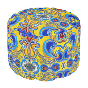 Blue yellow pattern artsy bold lightweight indoor pouf