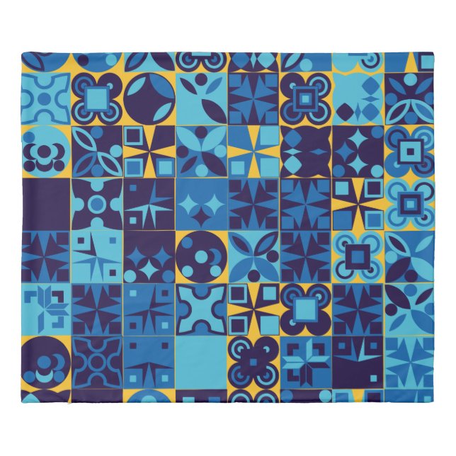 Blue Yellow Pattern Duvet Cover (Back)