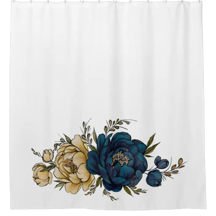 Blue Yellow Peonies Shower Curtain, Yellow And Blue Shower Curtain