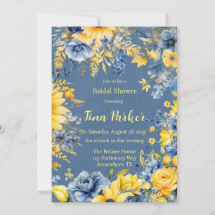 Blue Yellow Peony Watercolor Bridal Shower Invitation