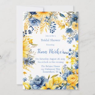 Blue Yellow Peony Watercolor Bridal Shower Invitation