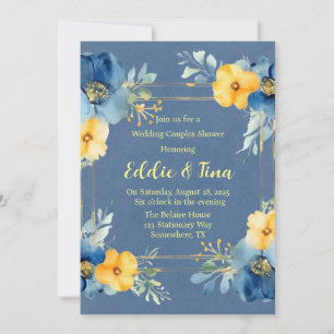 Blue Yellow Peony Wedding Couples Shower Invitation