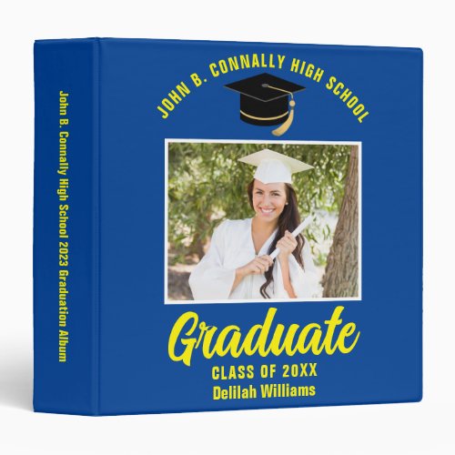 Blue Yellow Personalized Graduation Photo Album 3 Ring Binder
