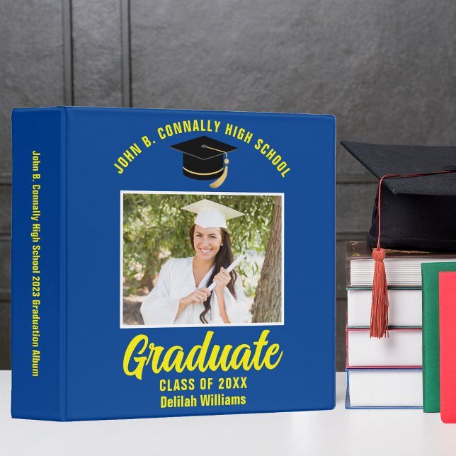 Blue Yellow Personalized Graduation Photo Album 3 Ring Binder (Creator Uploaded)
