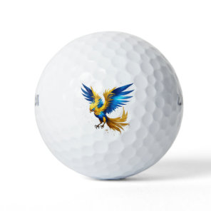Blue & Yellow Phoenix Print Golf Ball