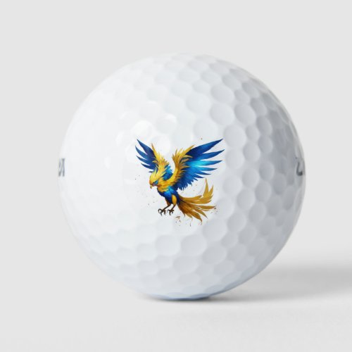 Blue  Yellow Phoenix Print Golf Ball