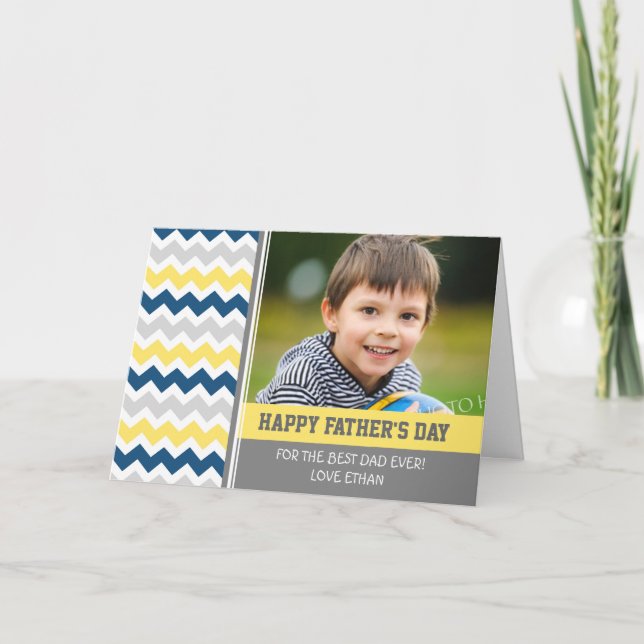 Blue Yellow Photo Happy Father's Day Card (Front)