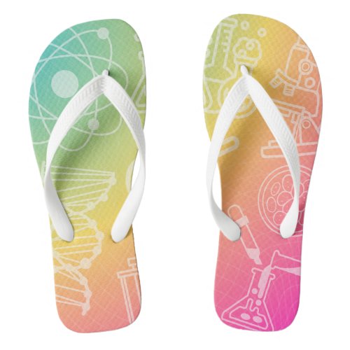 Blue Yellow Pink and Science Pattern Flip Flops