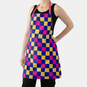 Blue Yellow Pink Checkered Pattern Design Apron