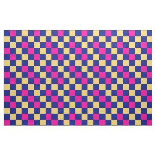 Blue Yellow Pink Checkered Pattern Design  Fabric