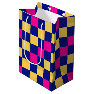 Blue Yellow Pink Checkered Pattern Design  Medium Gift Bag