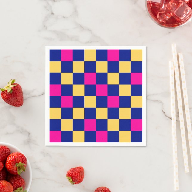 Blue Yellow Pink Checkered Pattern Design  Napkins (Insitu)