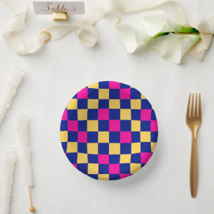 Blue Yellow Pink Checkered Pattern Design  Paper Bowls