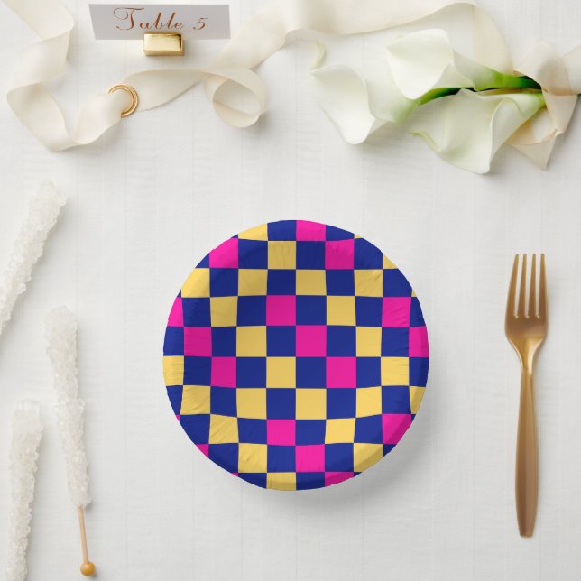 Blue Yellow Pink Checkered Pattern Design  Paper Bowls (Wedding)