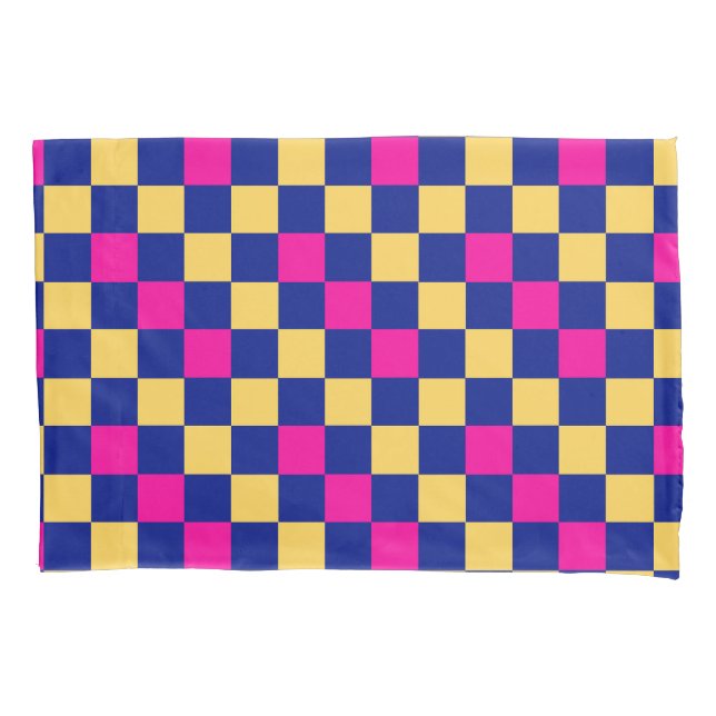 Blue Yellow Pink Checkered Pattern Design  Pillow Case (Front)