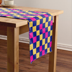 Blue Yellow Pink Checkered Pattern Design  Short Table Runner