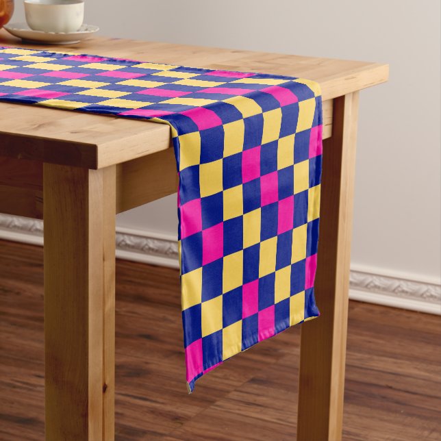 Blue Yellow Pink Checkered Pattern Design  Short Table Runner (In Situ)