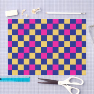 Blue Yellow Pink Checkered Pattern Design  Tissue Paper