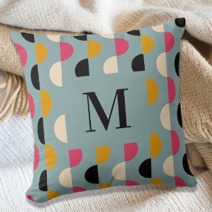 Blue yellow pink circle pattern retro throw pillow