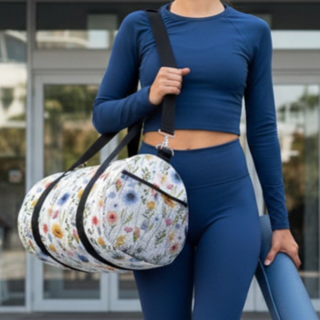Blue Yellow Pink Floral Boho Wildflower Duffle Bag (Creator Uploaded)