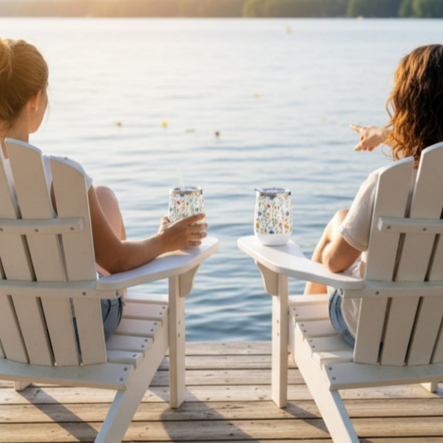 Blue Yellow Pink Floral Wildflower Thermal Wine Tumbler (Creator Uploaded)