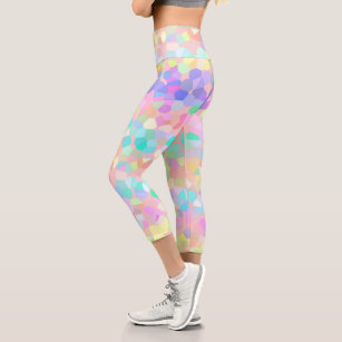 Capri Pink Yellow Blue Purple Pastel Tye Dye Rainbow Leggings for