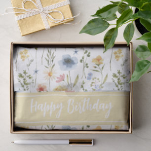 Blue Yellow Pink Watercolor Wildflower Name Tissue Paper