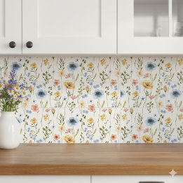 Blue Yellow Pink Wildflower Watercolor Ceramic Tile