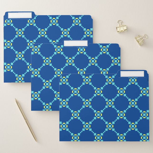 Blue & Yellow Pixelated Pattern File Folder (Set)