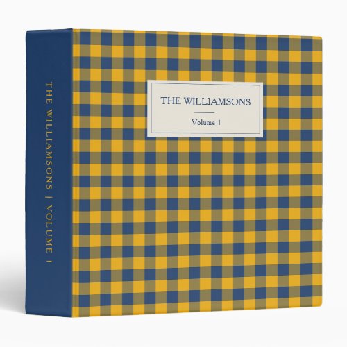 Blue Yellow Plaid Check Personalized Family Photo 3 Ring Binder