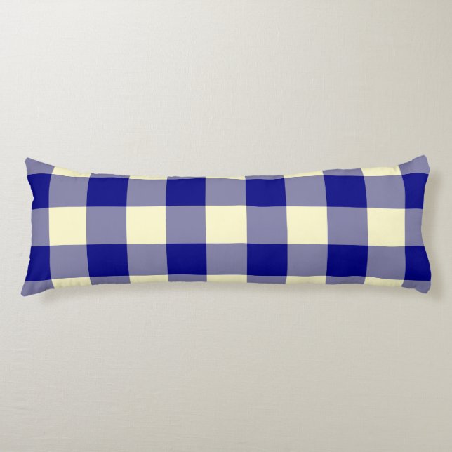 Blue Yellow Plaid Checker Pattern Body Pillow (Front)
