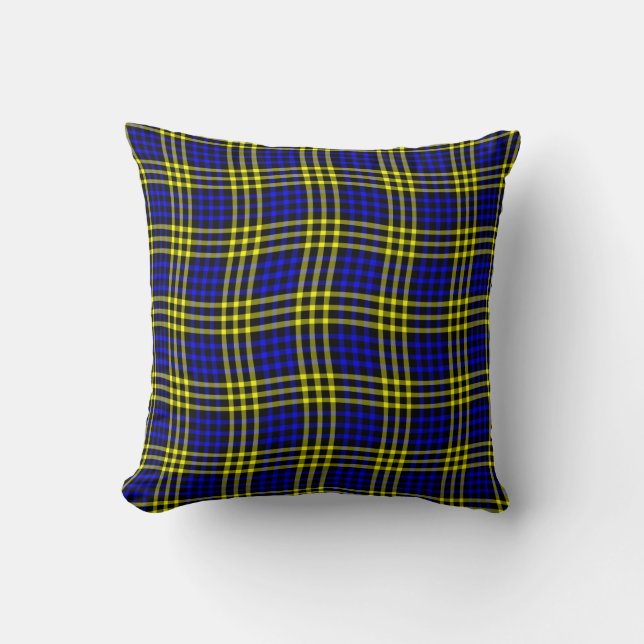Blue Yellow Plaid Checker Seamless Pattern Throw Pillow (Front)