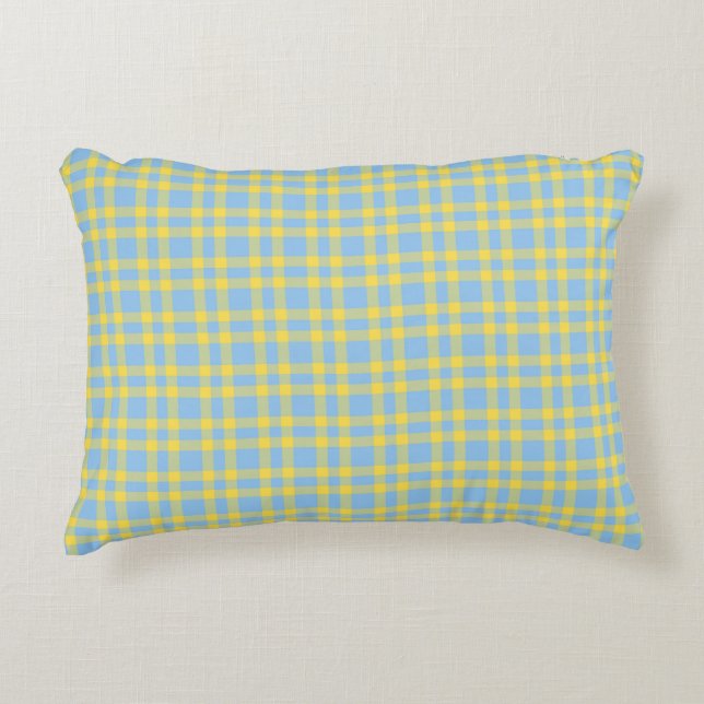 Blue Yellow Plaid Pattern Accent Pillow (Front)